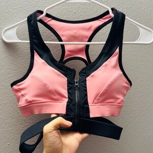 Hot Pink and Black Women's Sports Bra sexy light support front zipper